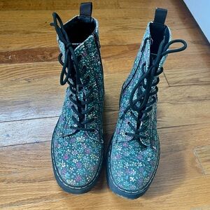 Floral Lace-Up Combat Boots